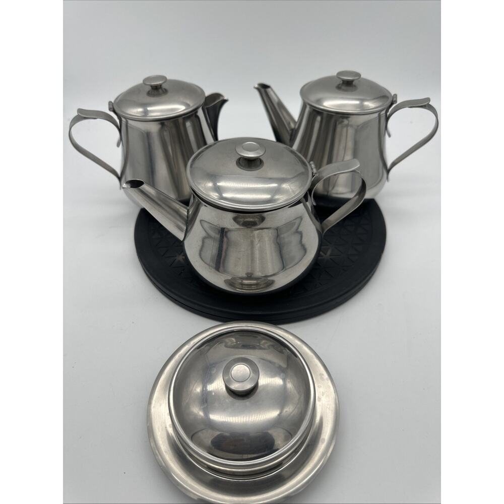 Vintage Meridional E.P.S Silver Plated Teapot, Coffeepot, Creamer & Saucer Lid